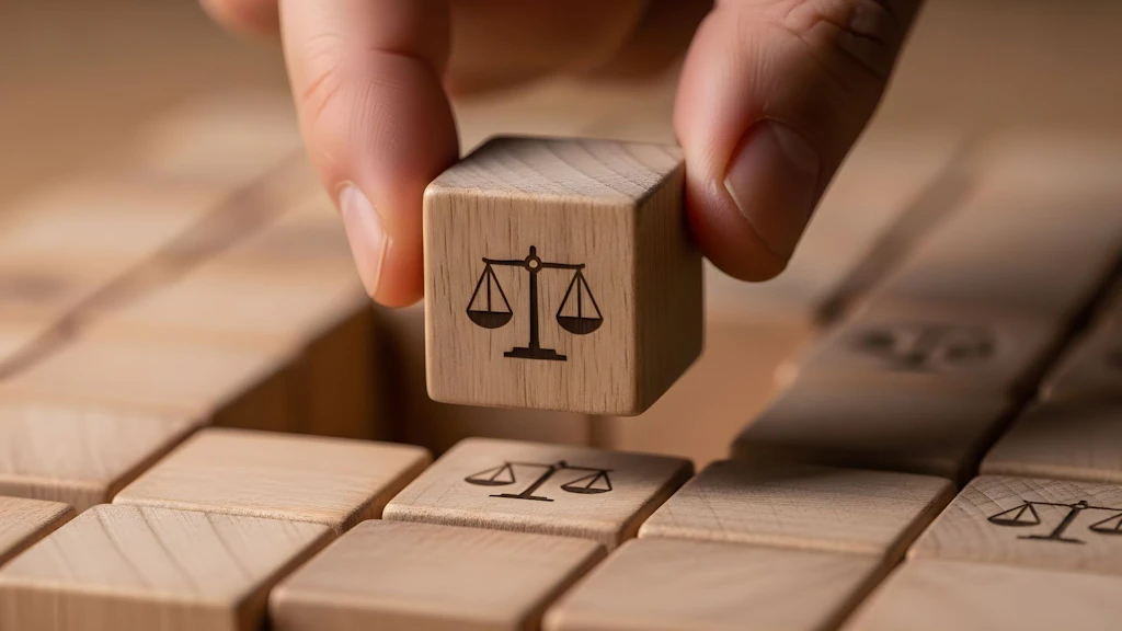 Il pollice e l'indice tengono un cubo con il simbolo della bilancia.