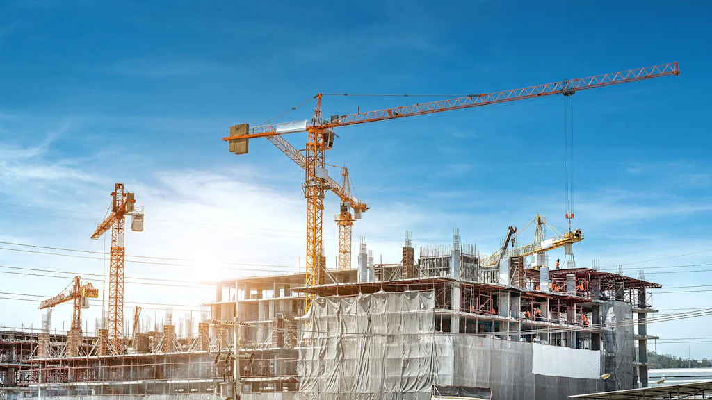 Das Bild zeigt eine Grossbaustelle mit Kränen.