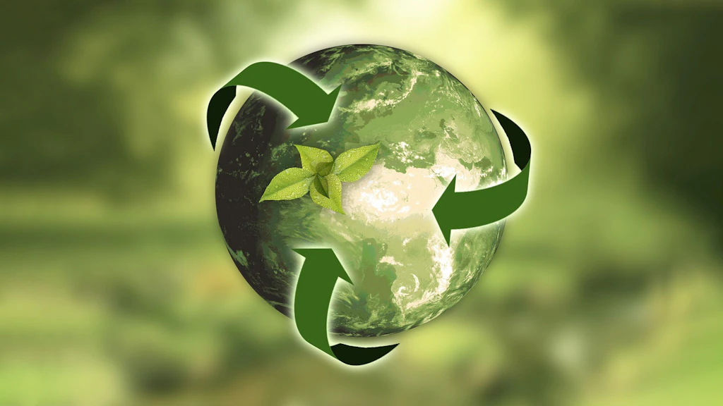 Eine Grüne Weltkugel mit grünen Pfeilen die an das Recycling Logo erinnern.