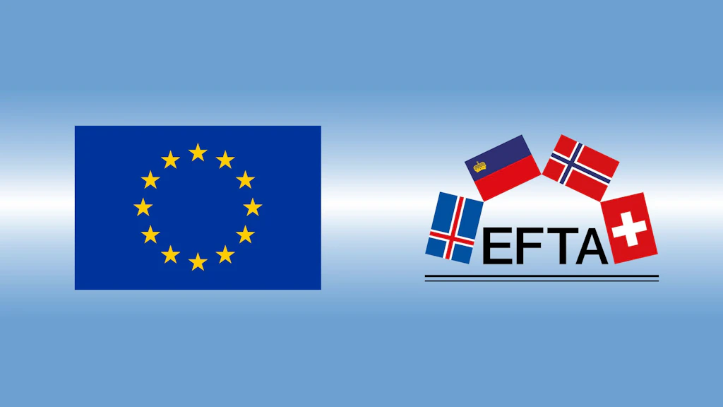 Drapeaux de l'UE et de l'AELE côte à côte.