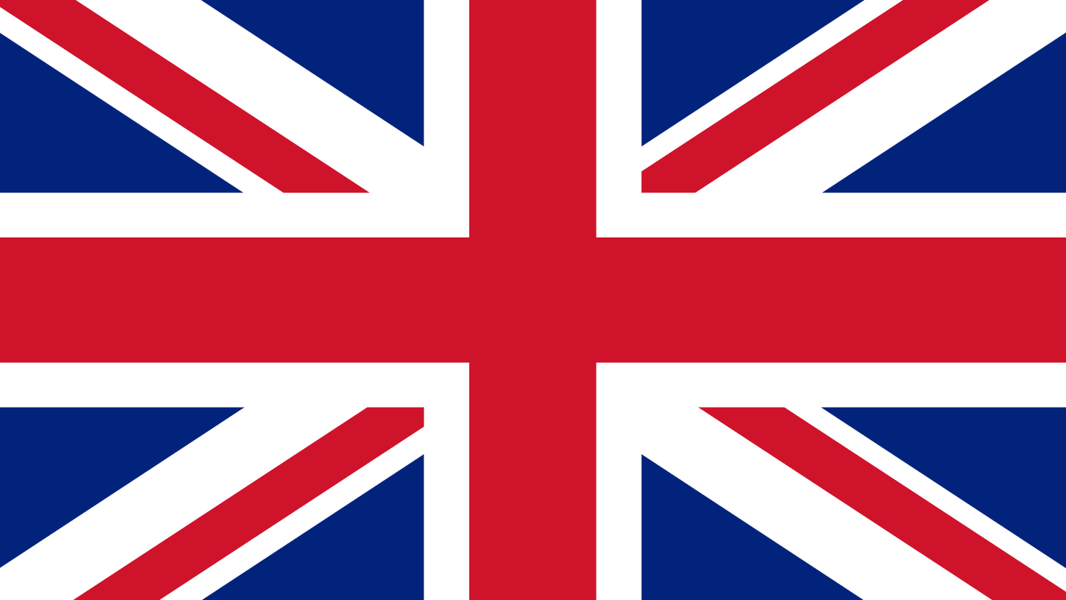 Flagge des Vereinigten Königreichs mit den überlagerten roten, weißen und blauen Kreuzen von St. Georg, St. Andreas und St. Patrick.