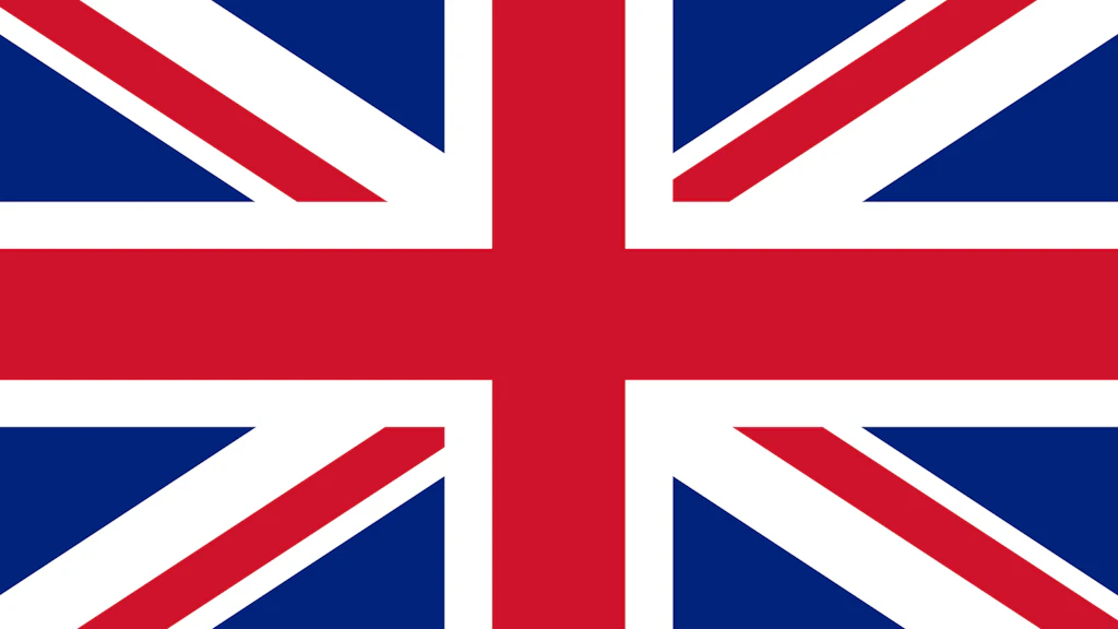 Flagge des Vereinigten Königreichs mit den überlagerten roten, weißen und blauen Kreuzen von St. Georg, St. Andreas und St. Patrick.
