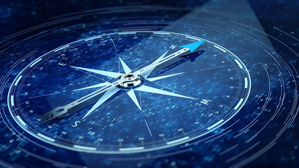 Compass bearing on a digital blue background