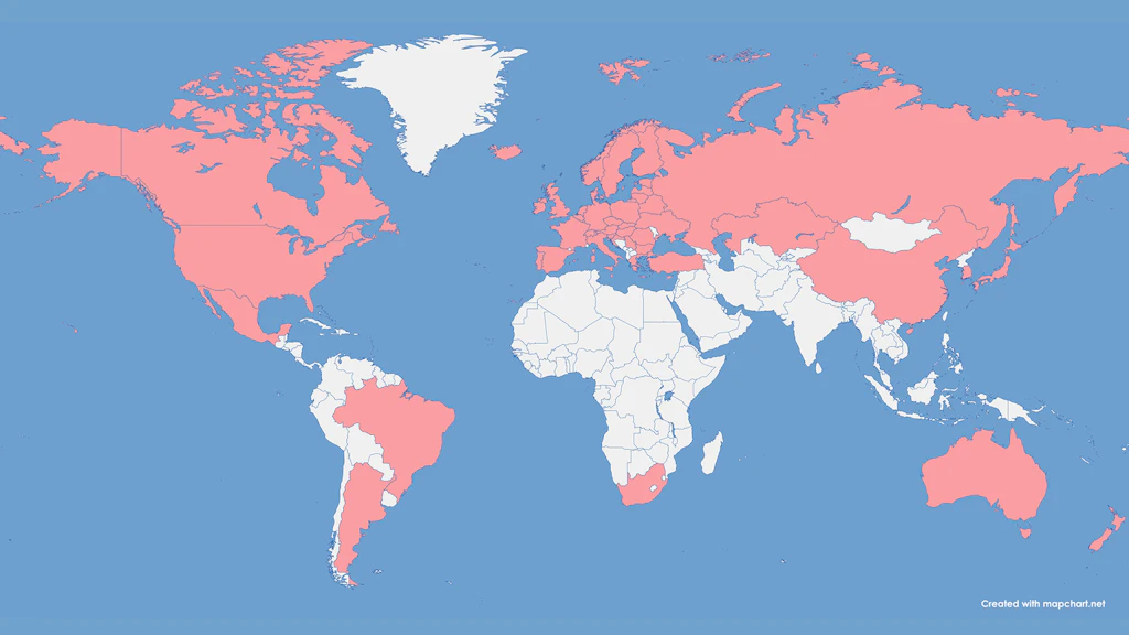 World map showing participating states of the NSG
