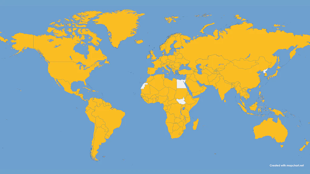 World map showing the States Parties to the CWC