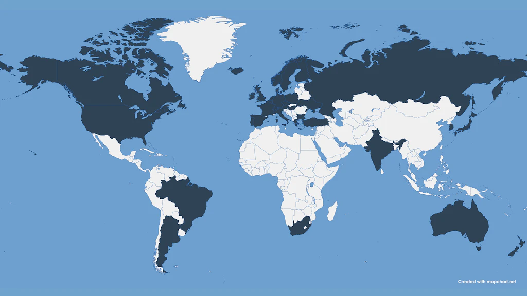 World map with the participating states of the MTCR