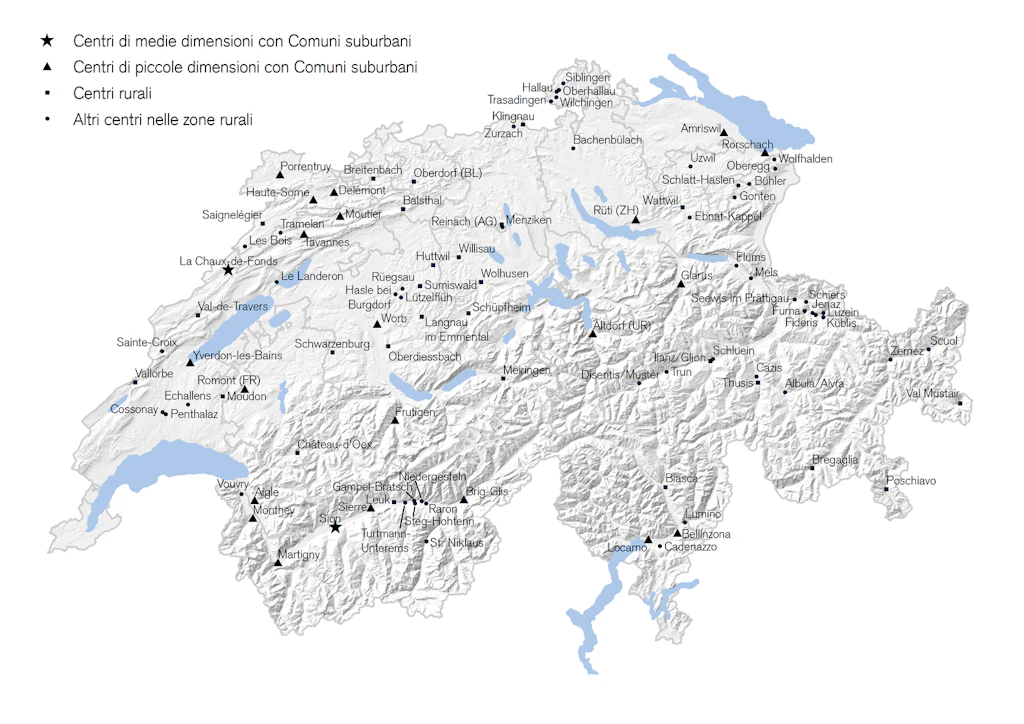 Mappa della Svizzera con i vari centri delle aree di applicazione